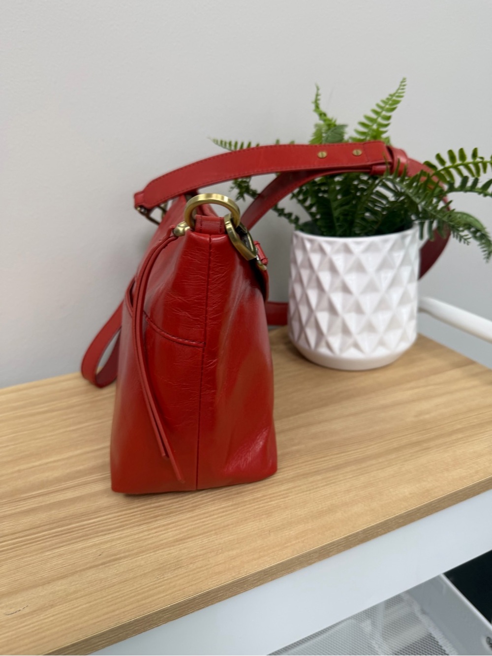 HOBO Women's Ashe Crossbody In Brick Red Leather with Wrist Strap - Picture 6 of 14